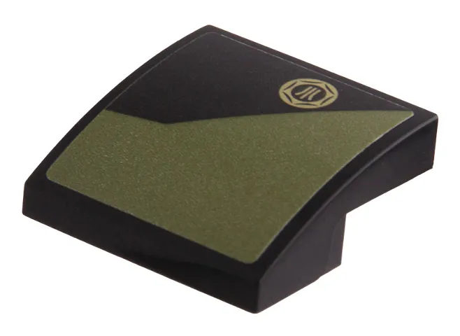 Slope, Curved 2 x 2 x 2/3 with Gold Fuel Filler Cap and Olive Green Geometric Pattern Model Right Side (Sticker) - Set 76923