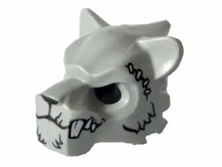 Minifigure, Headgear Mask Tiger with White Fangs, Fur, Purple Sinew Patches and Stitches Pattern