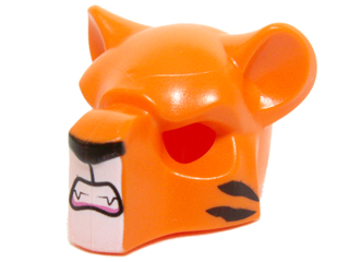 Minifigure, Headgear Mask Feline with Black Nose, Small Tiger Stripes and Fangs Pattern