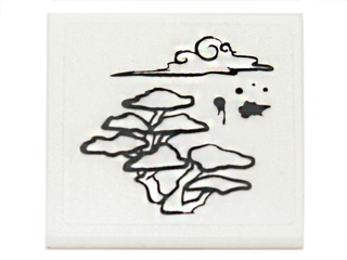 Road Sign 2 x 2 Square with Open O Clip with Bonsai Tree, Cloud and Inkblots Pattern (Sticker) - Set 70751