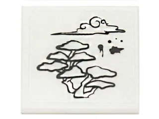 Road Sign 2 x 2 Square with Open O Clip with Bonsai Tree, Cloud and Inkblots Pattern (Sticker) - Set 70751