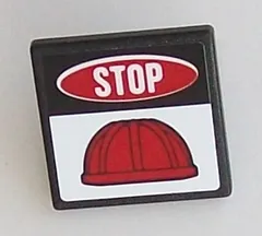Road Sign 2 x 2 Square with Open O Clip with 'STOP' and Red Construction Helmet Pattern (Sticker) - Set 60098