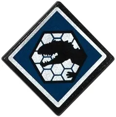 Road Sign 2 x 2 Square with Open O Clip with Indominus rex Head in Black Hexagon on Dark Blue Background Pattern (Sticker) - Set 75919