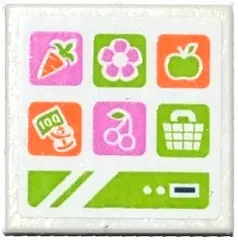 Road Sign 2 x 2 Square with Open O Clip with Carrot, Flower, Apple, Money, Cherry and Basket Icons on Screen Pattern (Sticker) - Set 41108