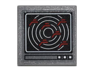 Road Sign 2 x 2 Square with Open O Clip with Computer Screen with White Concentric Circles, and 6 Red Shapes Pattern (Sticker) - Set 76051