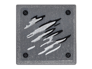 Road Sign 2 x 2 Square with Open O Clip with Black and Silver Scratches and Screw Heads Pattern 1 (Sticker) - Set 76050