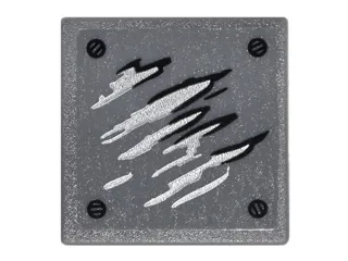 Road Sign 2 x 2 Square with Open O Clip with Black and Silver Scratches and Screw Heads Pattern 1 (Sticker) - Set 76050