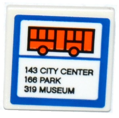 Road Sign 2 x 2 Square with Open O Clip with Orange Bus, '143 CITY CENTER', '166 PARK' AND '319 MUSEUM' Pattern (Sticker) - Set 60104