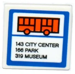 Road Sign 2 x 2 Square with Open O Clip with Orange Bus, '143 CITY CENTER', '166 PARK' AND '319 MUSEUM' Pattern (Sticker) - Set 60104