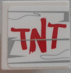 Road Sign 2 x 2 Square with Open O Clip with Red 'TNT' Over White and Gray Wood Grain Pattern (Sticker) - Set 75824