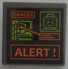 Road Sign 2 x 2 Square with Open O Clip with 'DANGER,' Map, Minifigure Head and 'ALERT !' Pattern (Sticker) - Set 75902