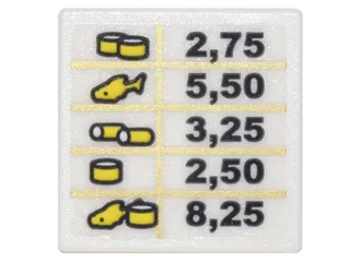 Road Sign 2 x 2 Square with Open O Clip with Price Sign with Gold Grid Lines, Sushi Rolls, Fish and Black Numbers Pattern (Sticker) - Set 70620