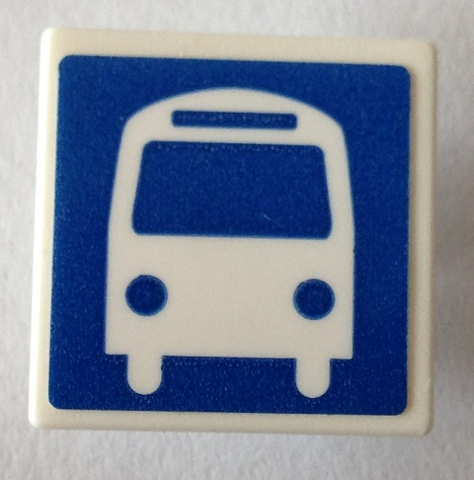 Road Sign 2 x 2 Square with Open O Clip with White Bus on Blue Background Pattern (Sticker) - Set 40170