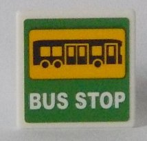 Road Sign 2 x 2 Square with Open O Clip with Bus and 'BUS STOP' on Green Background Pattern (Sticker) - Set 60154