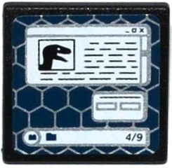 Road Sign 2 x 2 Square with Open O Clip with Black Raptor Head and '4/9' on Computer Screen Pattern (Sticker) - Set 75917