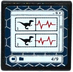 Road Sign 2 x 2 Square with Open O Clip with Raptor Dinosaur Silhouettes, Heart Monitor Lines, and '4/9' on Computer Screen Pattern (Sticker) - Set 75917