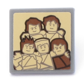 Road Sign 2 x 2 Square with Open O Clip with 5 Ninjago Minifigures on Tan Background Pattern (Sticker) - Set 70618