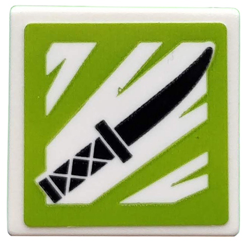 Road Sign 2 x 2 Square with Open O Clip with Black Knife on Lime and White Background Pattern (Sticker) - Set 71708
