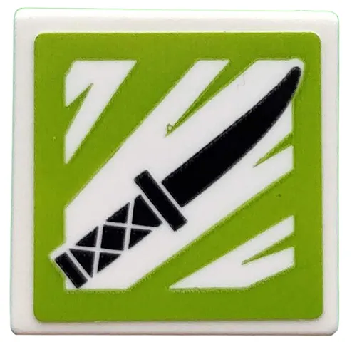 Road Sign 2 x 2 Square with Open O Clip with Black Knife on Lime and White Background Pattern (Sticker) - Set 71708