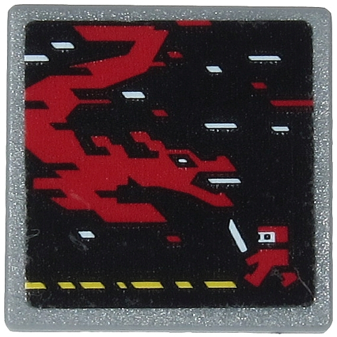 Road Sign 2 x 2 Square with Open O Clip with Video Game Display with Dark Red Ninja, Dragon and Pixels Pattern (Sticker) - Set 71712