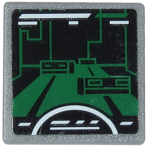 Road Sign 2 x 2 Square with Open O Clip with Dark Green Video Game Display with White Semicircle and Stripes Pattern (Sticker) - Set 71712