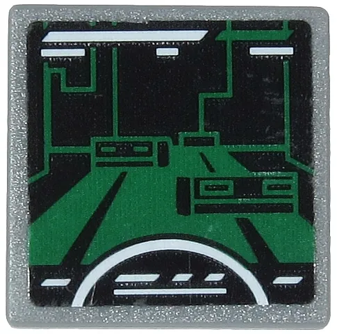 Road Sign 2 x 2 Square with Open O Clip with Dark Green Video Game Display with White Semicircle and Stripes Pattern (Sticker) - Set 71712