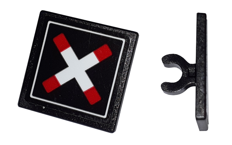 Road Sign 2 x 2 Square with Open O Clip with Crossed Bars (Train Crossing) Pattern (Sticker) - Set 60198