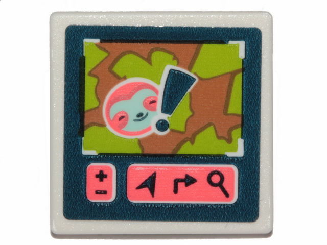 Road Sign 2 x 2 Square with Open O Clip with Screen with Coral Sloth Head and Dark Blue Exclamation Mark Pattern (Sticker) - Set 41424