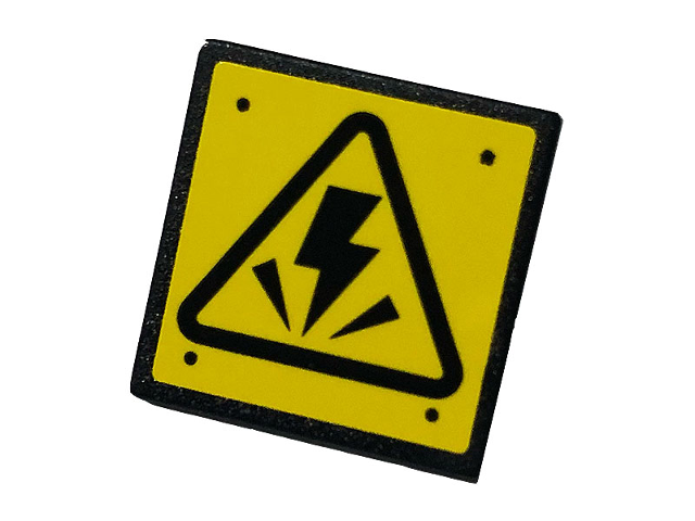 Road Sign 2 x 2 Square with Open O Clip with Electricity Danger Sign and 4 Rivets on Yellow Background Pattern (Sticker) - Set 75931