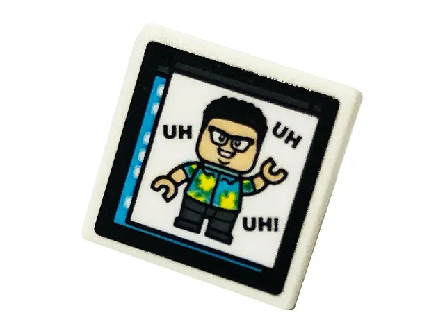 Road Sign 2 x 2 Square with Open O Clip with Monitor with 'UH UH UH!' and Minifigure Pattern (Sticker) - Set 75932