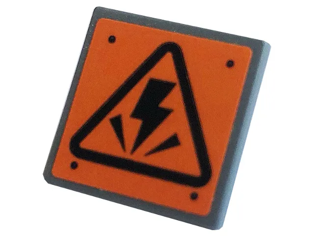 Road Sign 2 x 2 Square with Open O Clip with Electricity Danger Sign and 4 Rivets on Orange Background Pattern (Sticker) - Set 75937