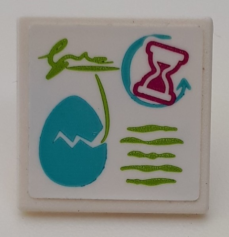 Road Sign 2 x 2 Square with Open O Clip with Medium Azure Egg, Magenta Hourglass and Lime Writing Pattern (Sticker) - Set 41173