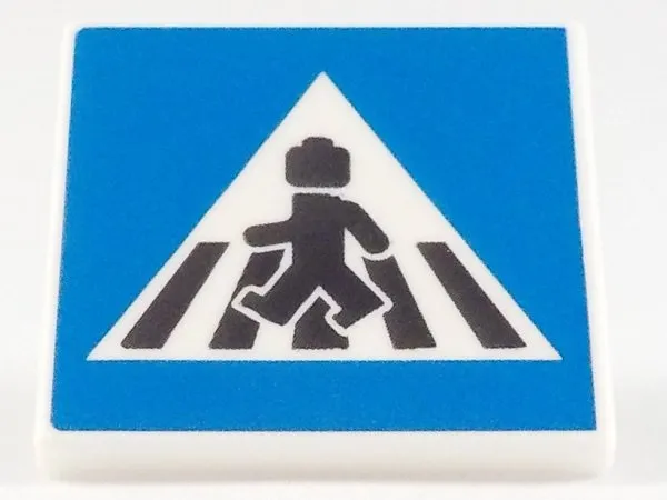 Road Sign 2 x 2 Square with Open O Clip with Crosswalk with Minifigure Pattern