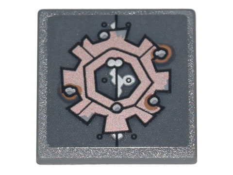 Road Sign 2 x 2 Square with Open O Clip with Copper Gear, Silver Rivets and Rust Pattern (Sticker) - Set 70840