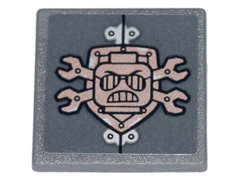 Road Sign 2 x 2 Square with Open O Clip with Copper Crossed Wrenches, Shield, Scribble Cop Head and Rivets Pattern (Sticker) - Set 70840