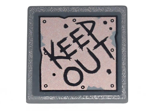 Road Sign 2 x 2 Square with Open O Clip with Copper Plate with 'KEEP OUT' and Metal Rivets Pattern (Sticker) - Set 70840