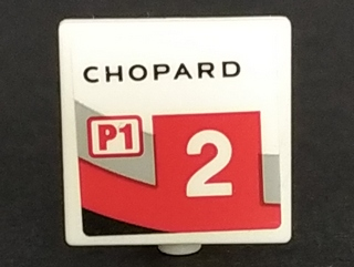Road Sign 2 x 2 Square with Open O Clip with 'CHOPARD', 'P1' and Number 2 Pattern Model Left Side (Sticker) - Set 75887