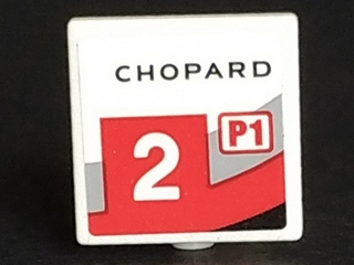 Road Sign 2 x 2 Square with Open O Clip with 'CHOPARD', 'P1' and Number 2 Pattern Model Right Side (Sticker) - Set 75887