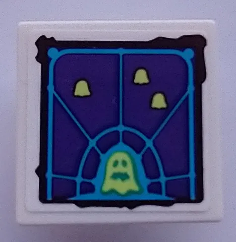 Road Sign 2 x 2 Square with Open O Clip with Dark Purple Screen with Dark Azure Grid, Yellowish Green Ghosts Pattern (Sticker) - Set 70423