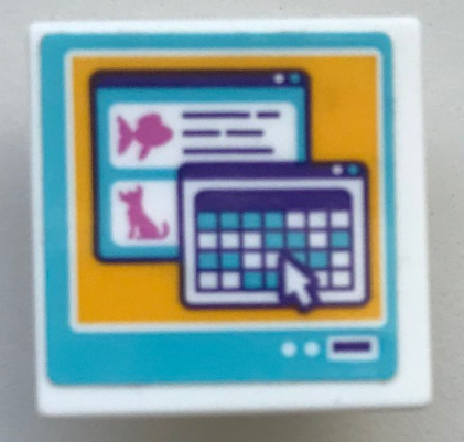 Road Sign 2 x 2 Square with Open O Clip with 2 Windows with Fish, Dog, Calendar and Mouse Cursor on Computer Screen Pattern (Sticker) - Set 41345