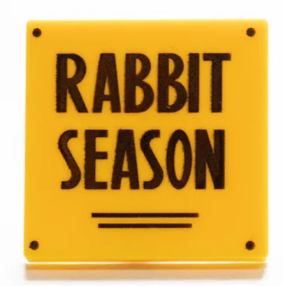 Road Sign 2 x 2 Square with Open O Clip with 'RABBIT SEASON' Pattern