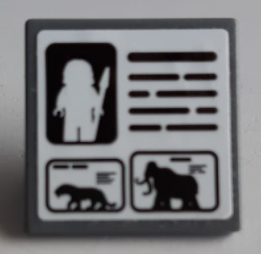 Road Sign 2 x 2 Square with Open O Clip with Caveman Minifigure, Black Lines, Saber-Toothed Tiger and Woolly Mammoth Pattern (Sticker) - Set 60200