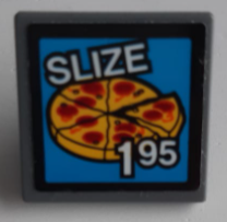 Road Sign 2 x 2 Square with Open O Clip with Pizza 'SLIZE' and '195' Pattern (Sticker) - Set 60200