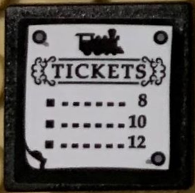 Road Sign 2 x 2 Square with Open O Clip with Black Train, 'TICKETS' and Number 8, 10 and 12 Pattern (Sticker) - Set 71044