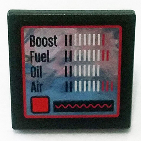 Road Sign 2 x 2 Square with Open O Clip with Boost, Fuel, Oil, and Air Levels on Silver Mirrored Background Pattern (Sticker) - Set 75911