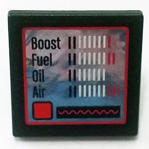 Road Sign 2 x 2 Square with Open O Clip with Boost, Fuel, Oil, and Air Levels on Silver Mirrored Background Pattern (Sticker) - Set 75911