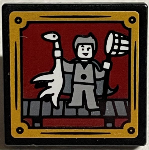 Road Sign 2 x 2 Square with Open O Clip with Gilderoy Lockhart with Dragon and Net with Gold Frame Pattern (Sticker) - Set 76389