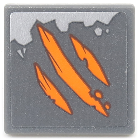 Road Sign 2 x 2 Square with Open O Clip with 3 Orange Scratches and Big Metallic Silver Damage Pattern (Sticker) - Set 70655