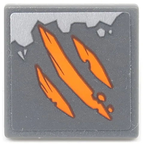 Road Sign 2 x 2 Square with Open O Clip with 3 Orange Scratches and Big Metallic Silver Damage Pattern (Sticker) - Set 70655