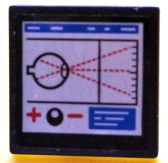 Road Sign 2 x 2 Square with Open O Clip with Eyeball and Red Dotted Lines, Plus Sign, and Minus Sign on White Monitor Screen Pattern (Sticker) - Set 60204